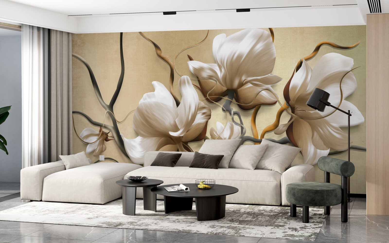 Fototapeta eleganckie gałęzie ozdobione białymi kwiatami