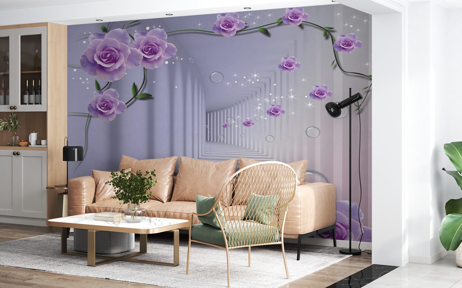 Fototapeta w tunelu kwitną delikatne, niebieskie pąki kwiatowe