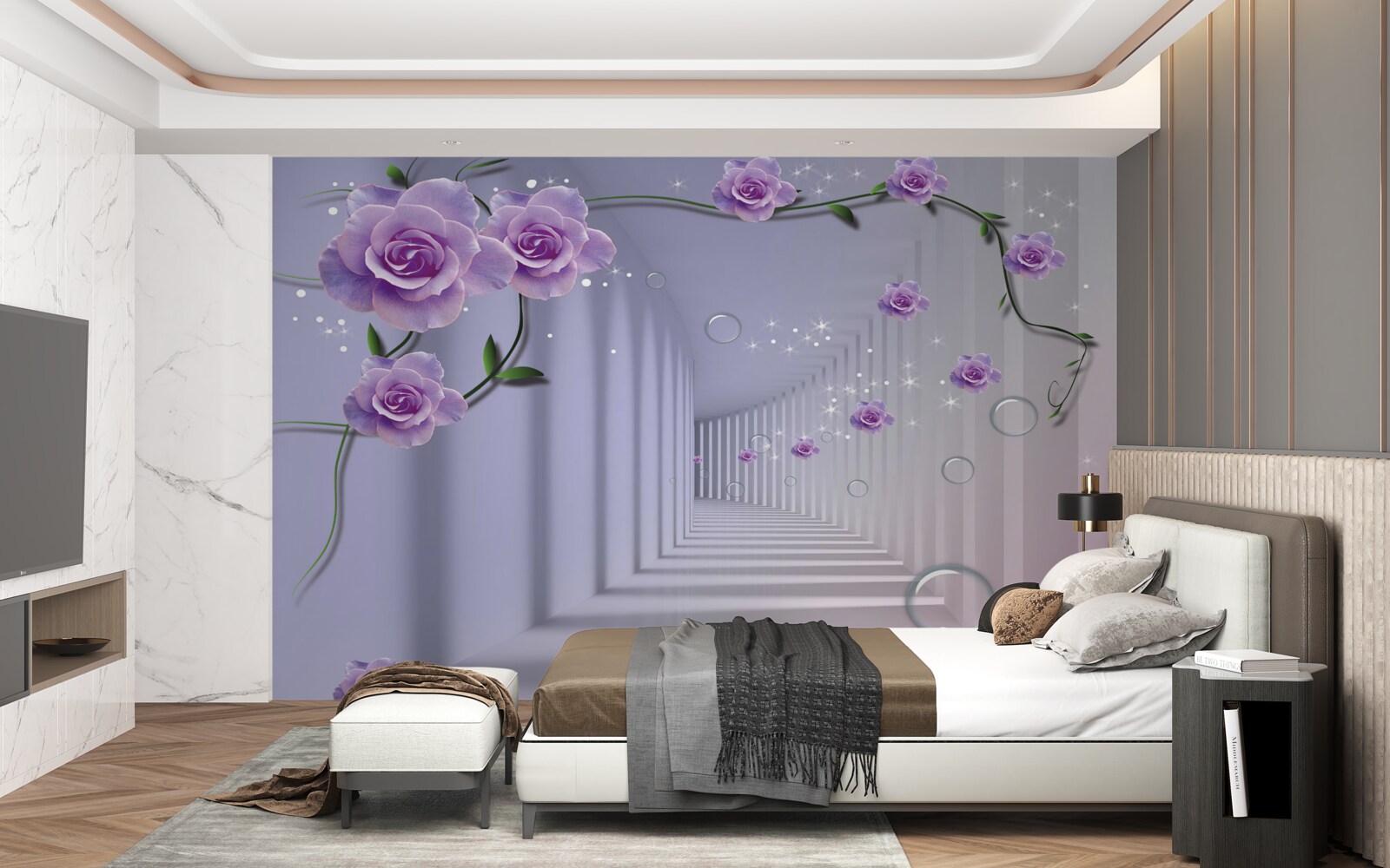 Fototapeta w tunelu kwitną delikatne, niebieskie pąki kwiatowe