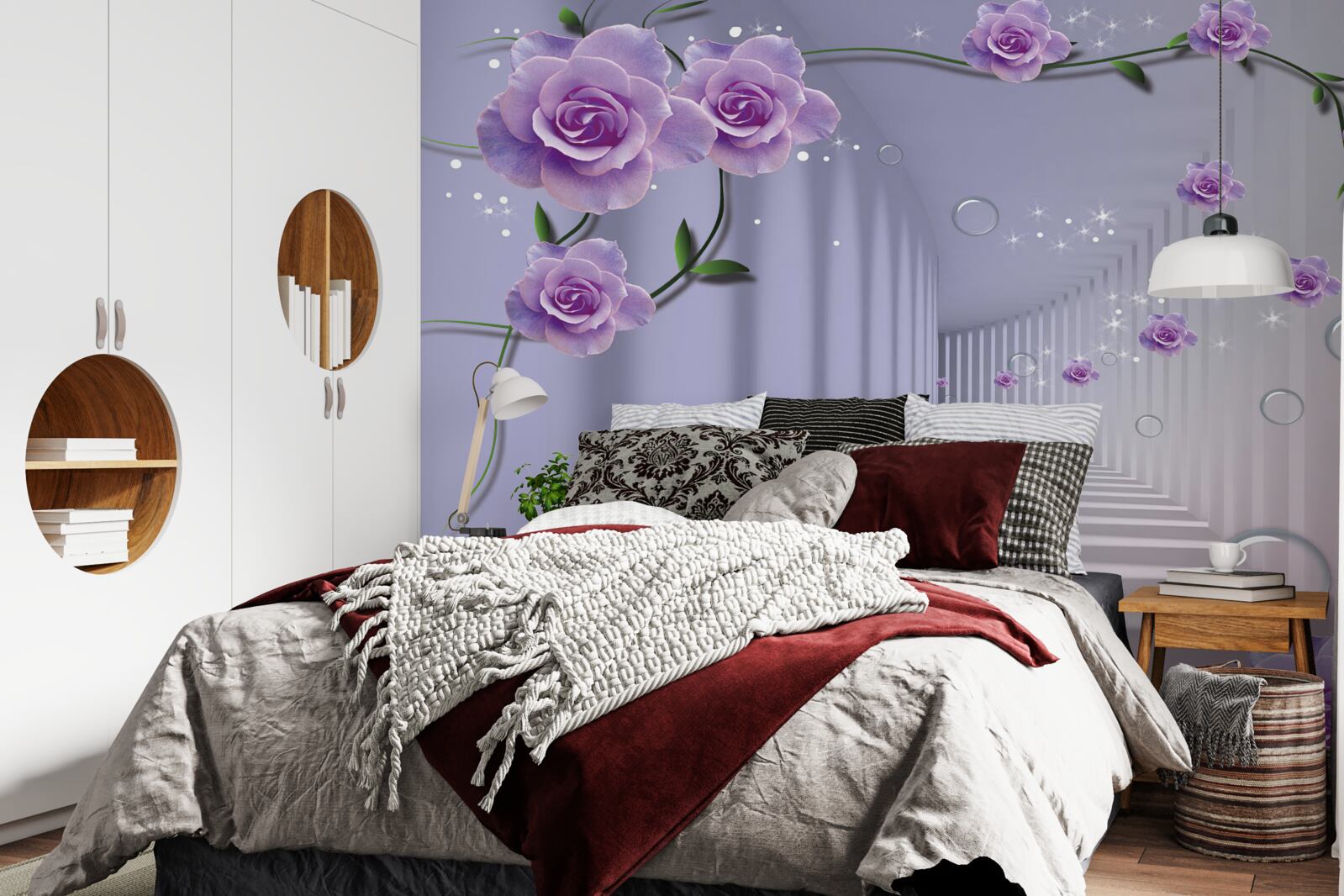 Fototapeta w tunelu kwitną delikatne, niebieskie pąki kwiatowe