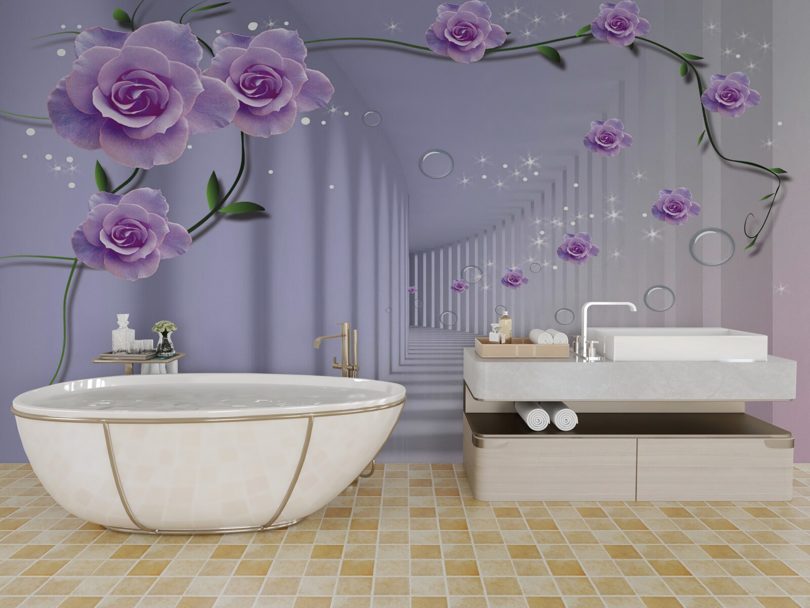 Fototapeta w tunelu kwitną delikatne, niebieskie pąki kwiatowe