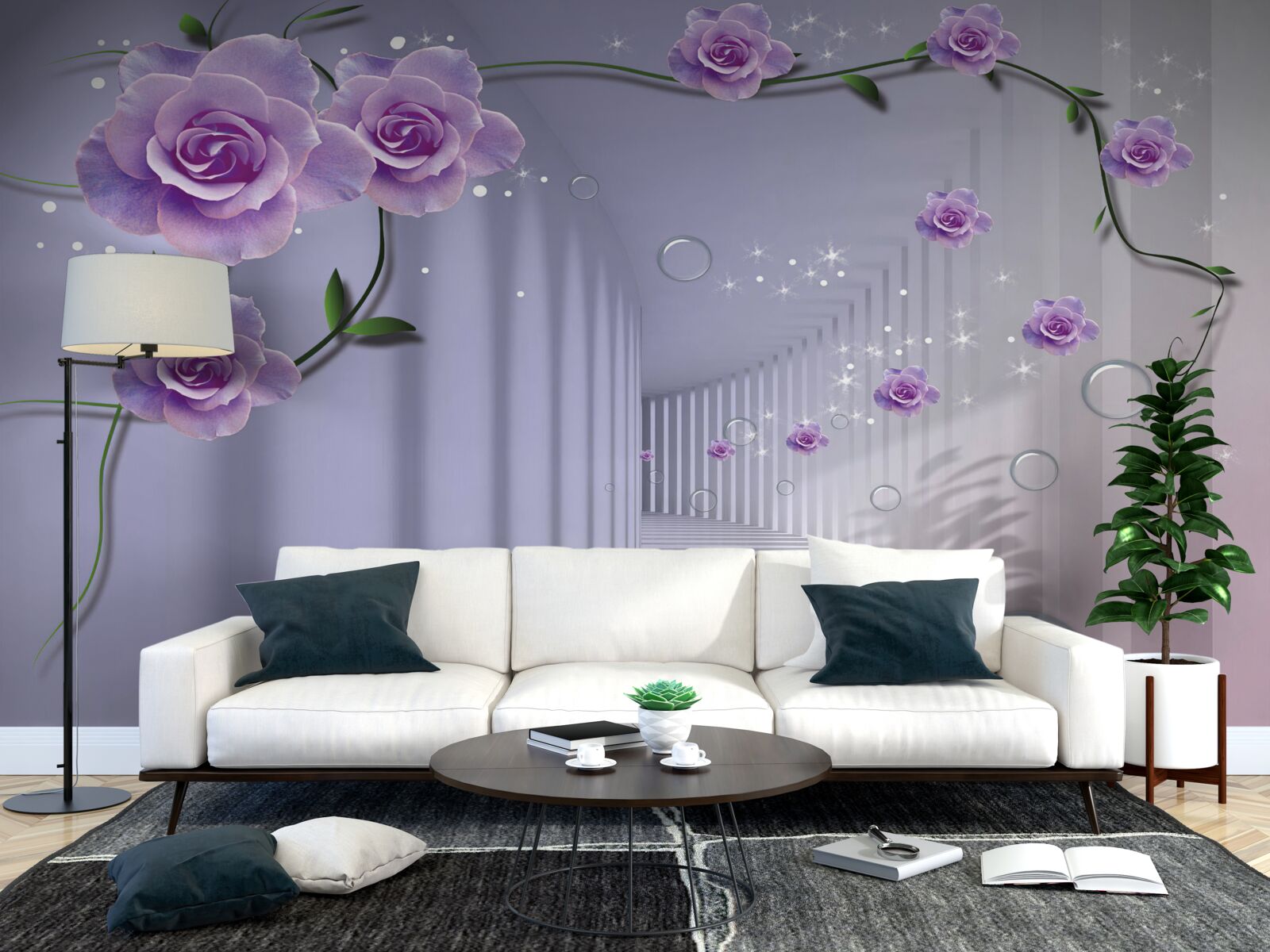 Fototapeta w tunelu kwitną delikatne, niebieskie pąki kwiatowe