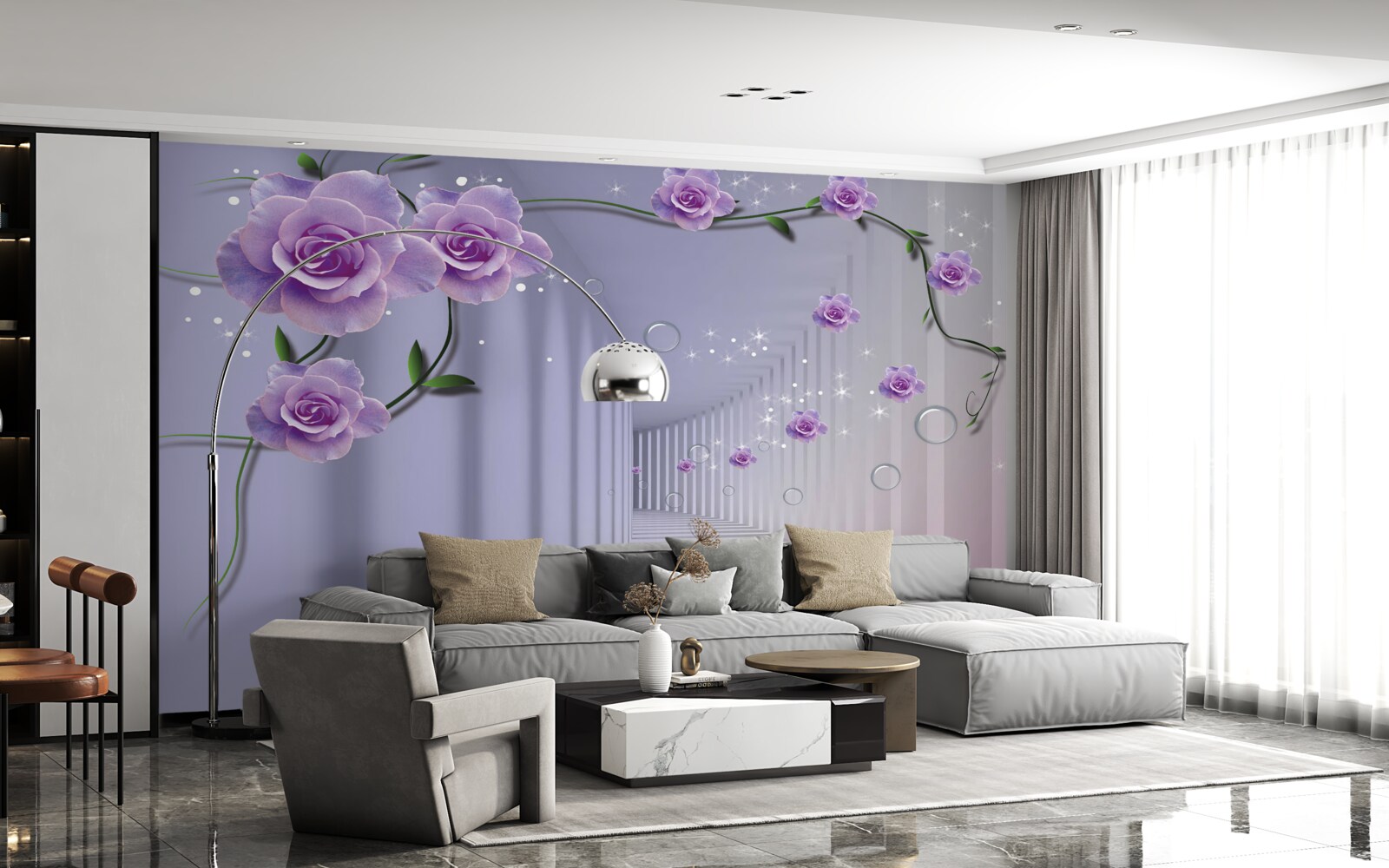 Fototapeta w tunelu kwitną delikatne, niebieskie pąki kwiatowe