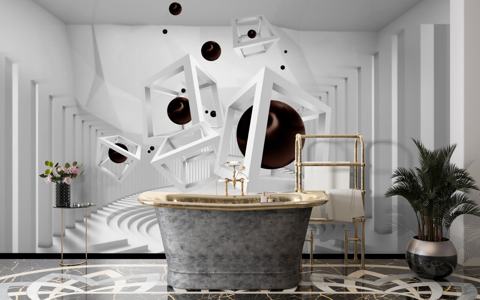 Fototapeta duże czarne kule otoczone białymi ramkami