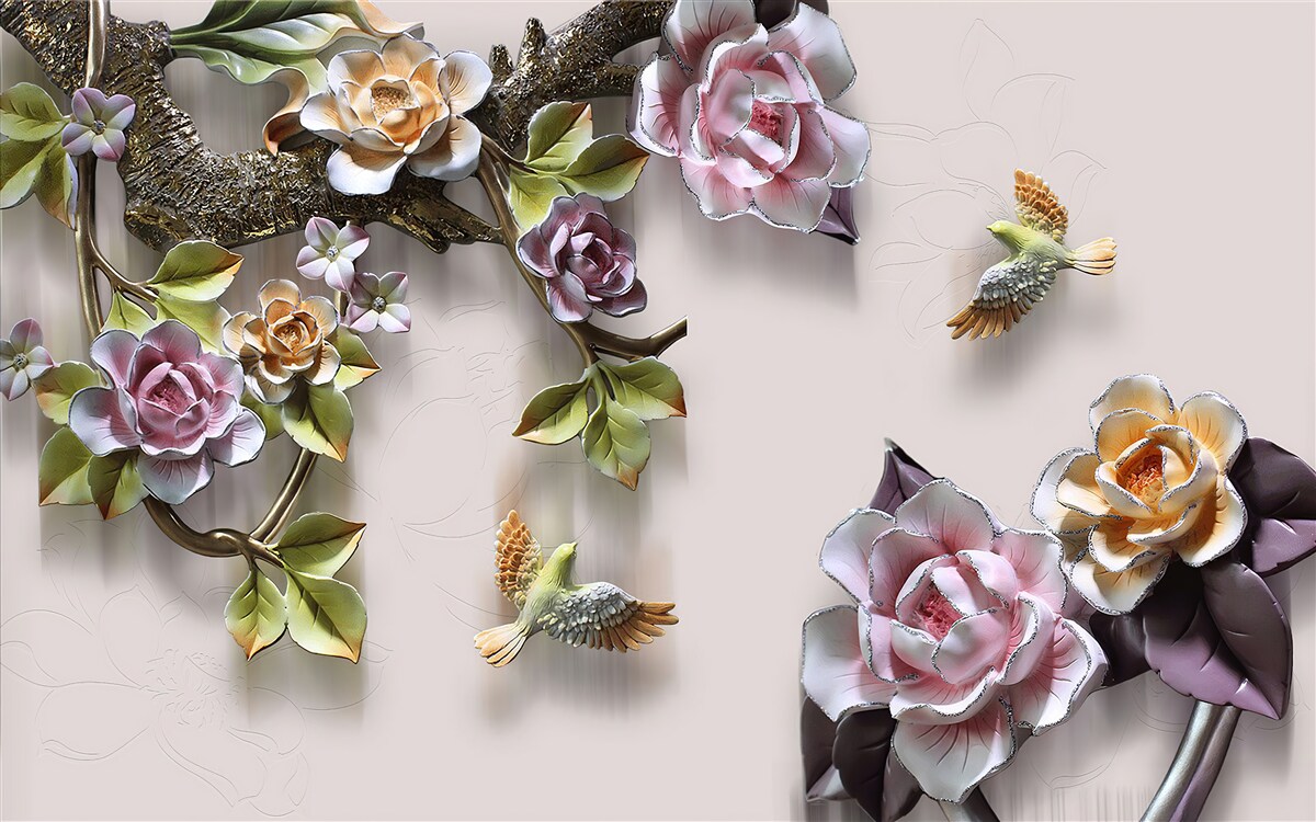 Fototapeta urocza harmonia gałęzi ozdobionych kwiatami