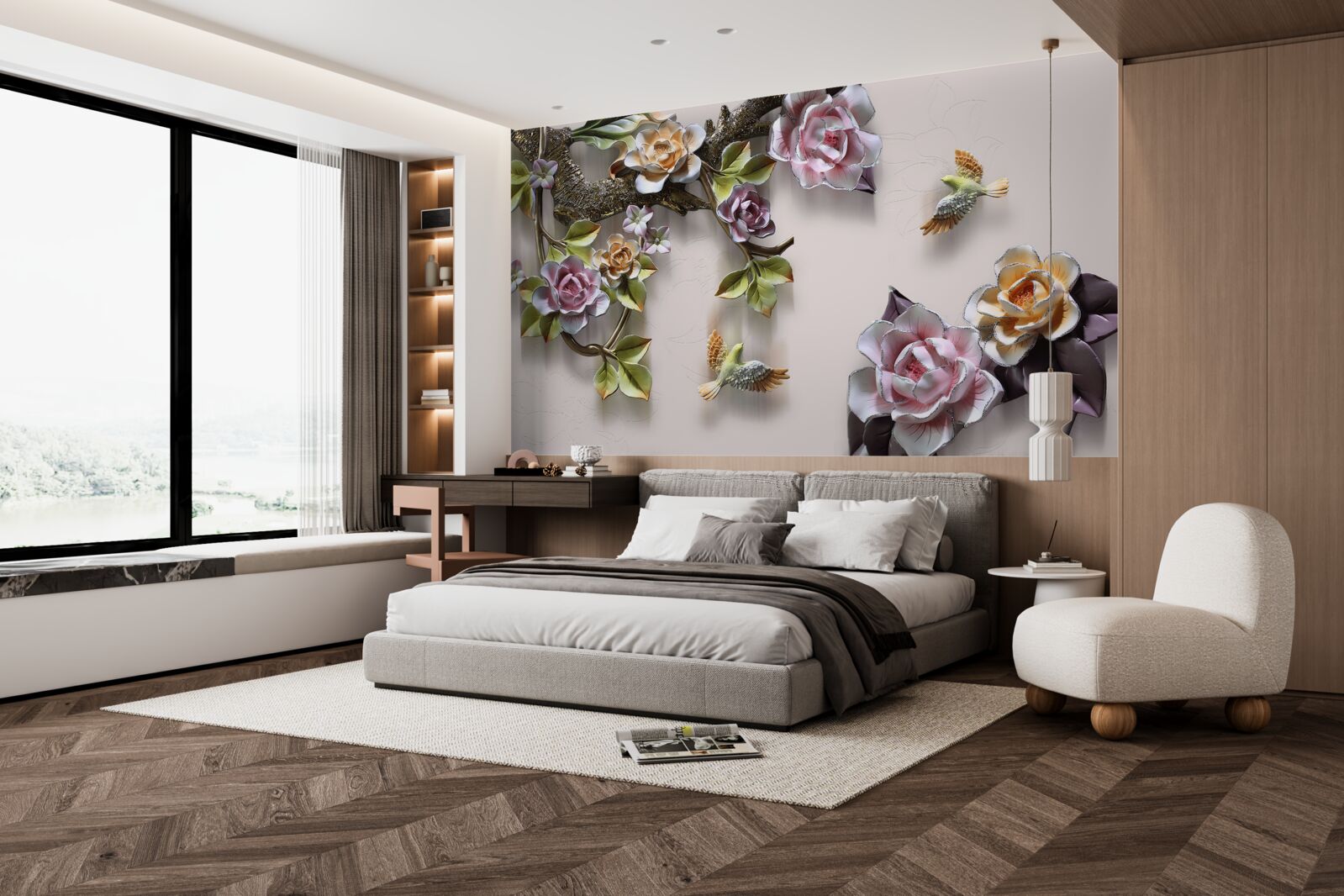 Fototapeta urocza harmonia gałęzi ozdobionych kwiatami