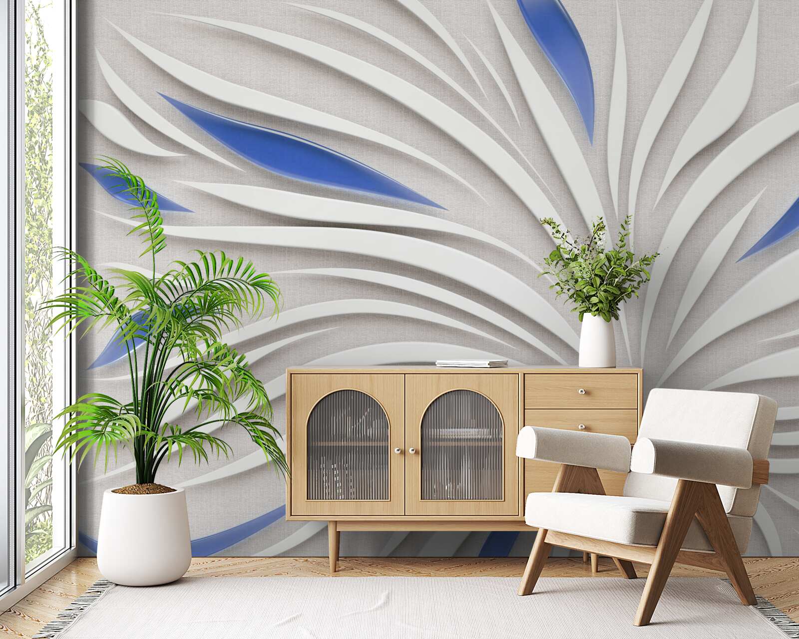 Fototapeta streszczenie biały kwiat z niebieskimi płatkami