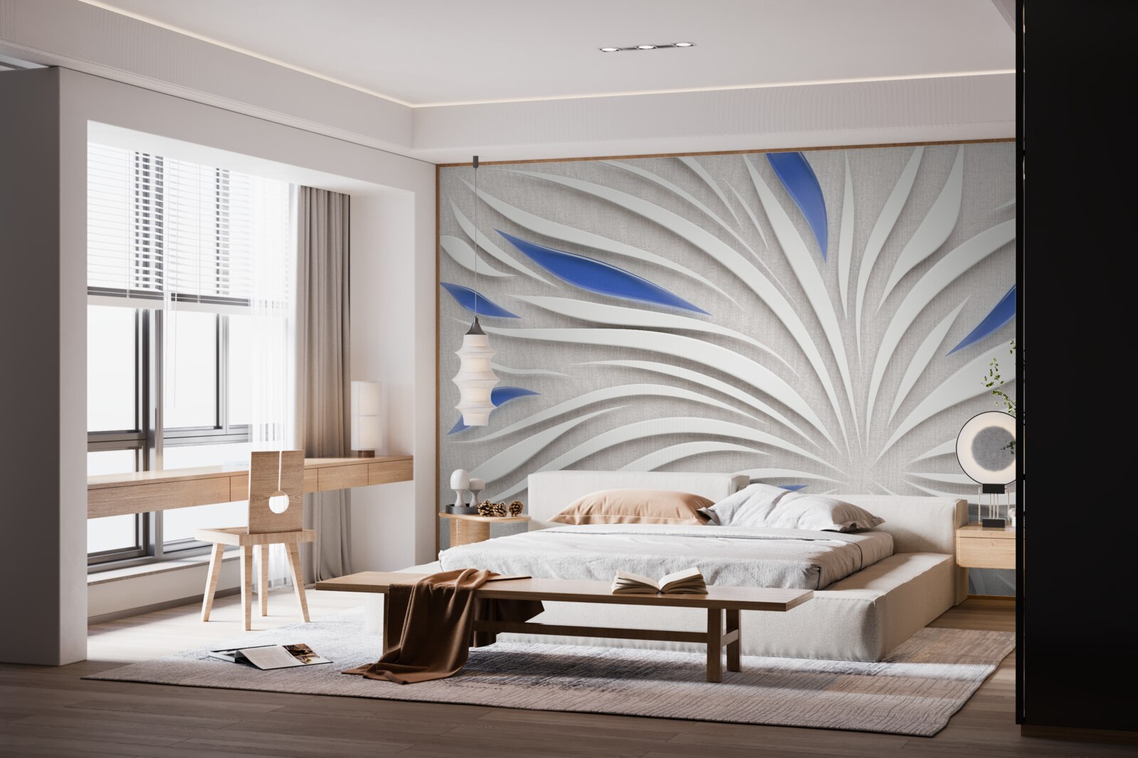 Fototapeta streszczenie biały kwiat z niebieskimi płatkami