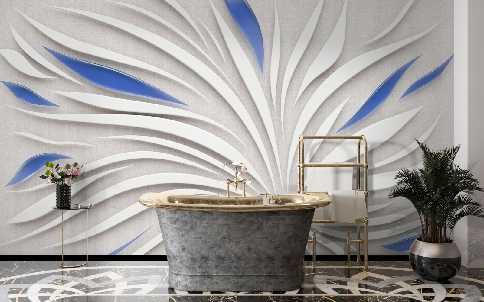 Fototapeta streszczenie biały kwiat z niebieskimi płatkami