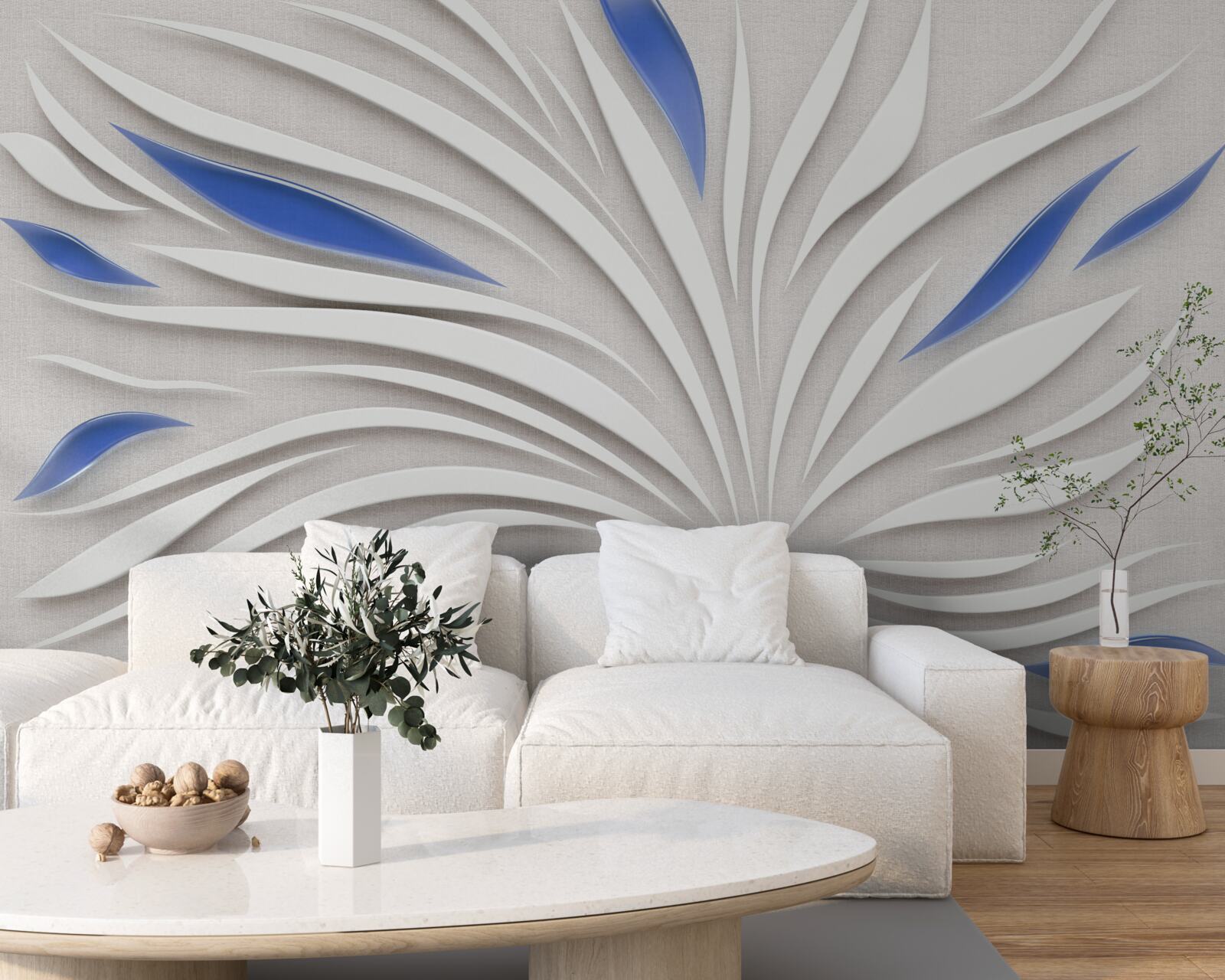 Fototapeta streszczenie biały kwiat z niebieskimi płatkami