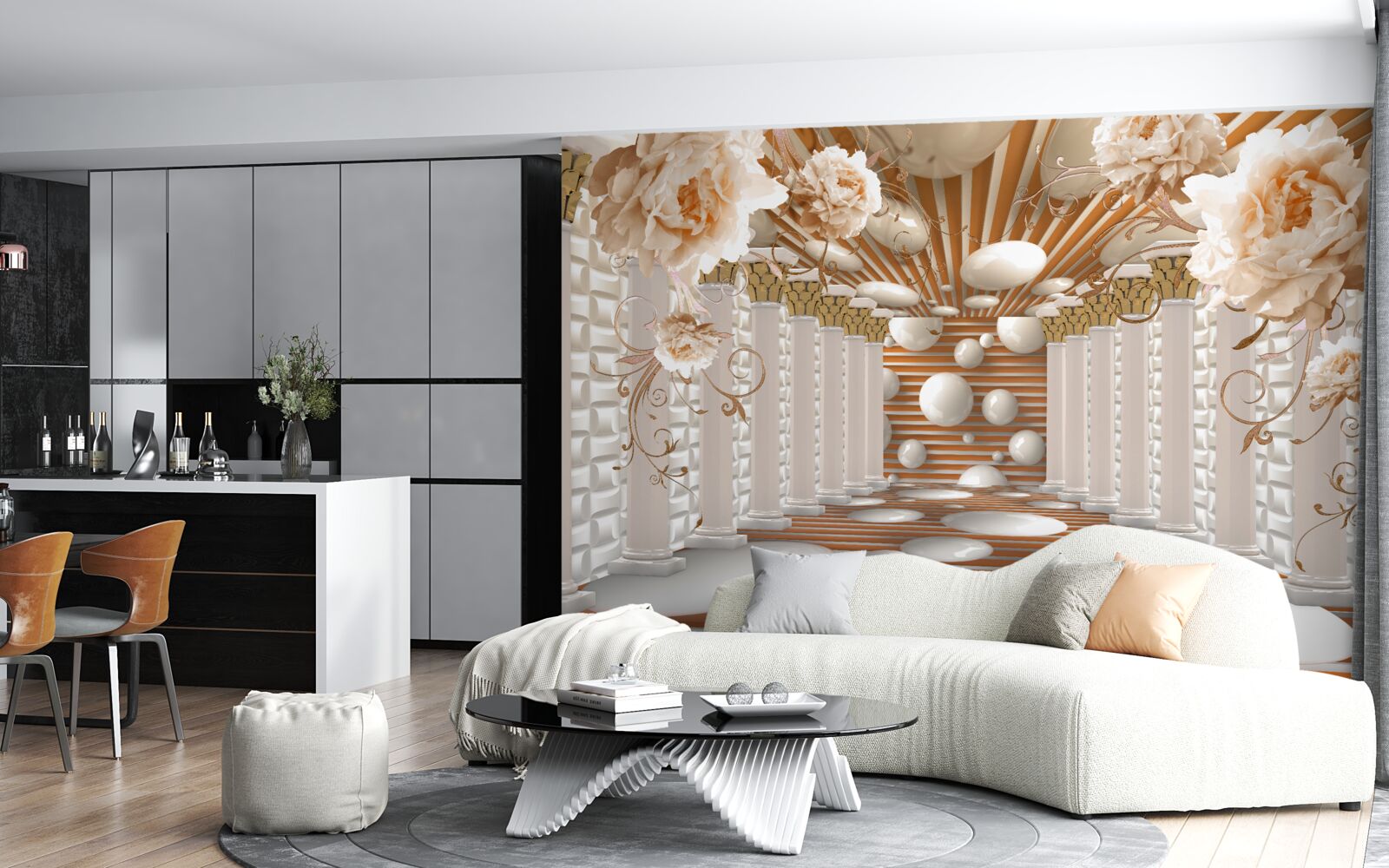 Fototapeta tunel abstrakcji ozdobiony kwiatami i kulkami