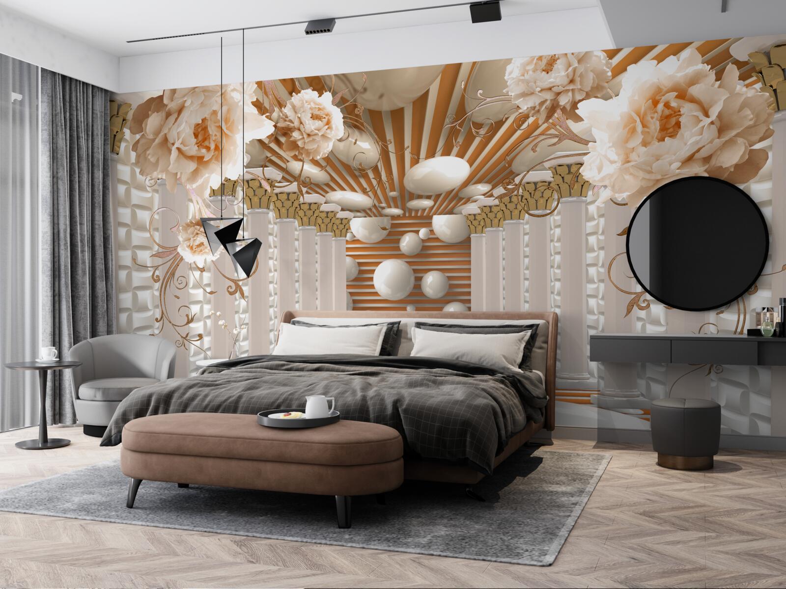 Fototapeta tunel abstrakcji ozdobiony kwiatami i kulkami