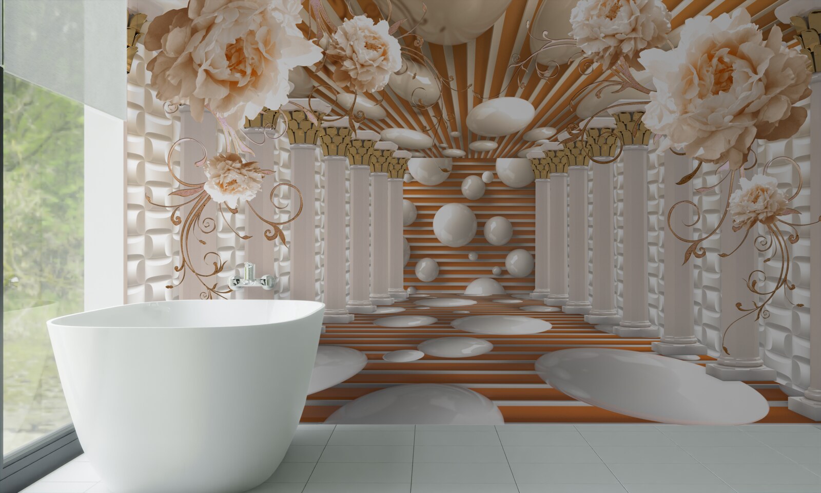 Fototapeta tunel abstrakcji ozdobiony kwiatami i kulkami