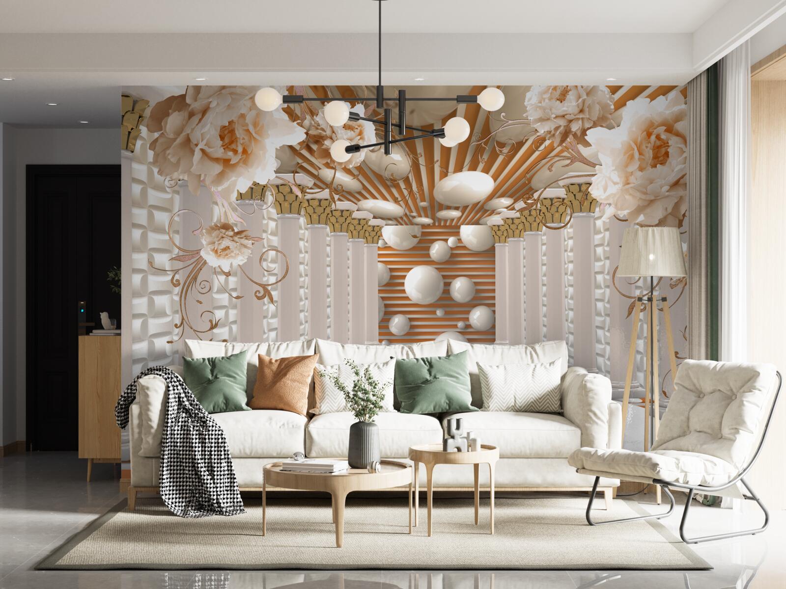 Fototapeta tunel abstrakcji ozdobiony kwiatami i kulkami