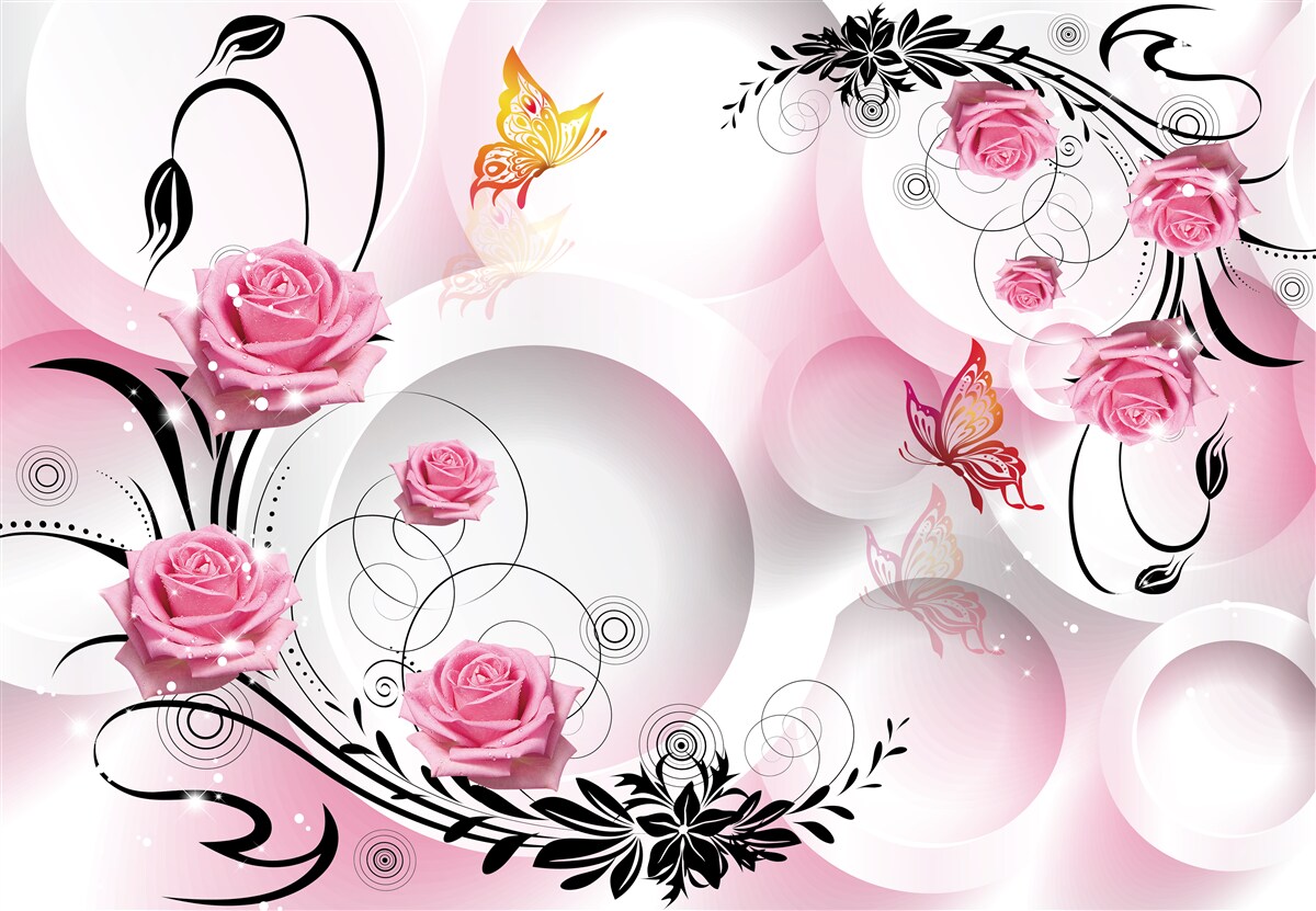 Fototapeta projekt różowych pąków z czarnymi gałęziami