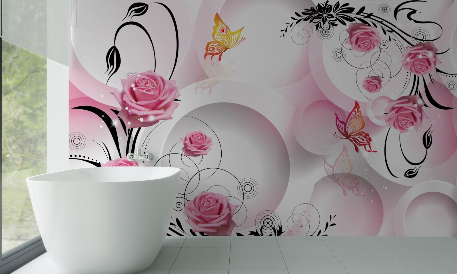 Fototapeta projekt różowych pąków z czarnymi gałęziami