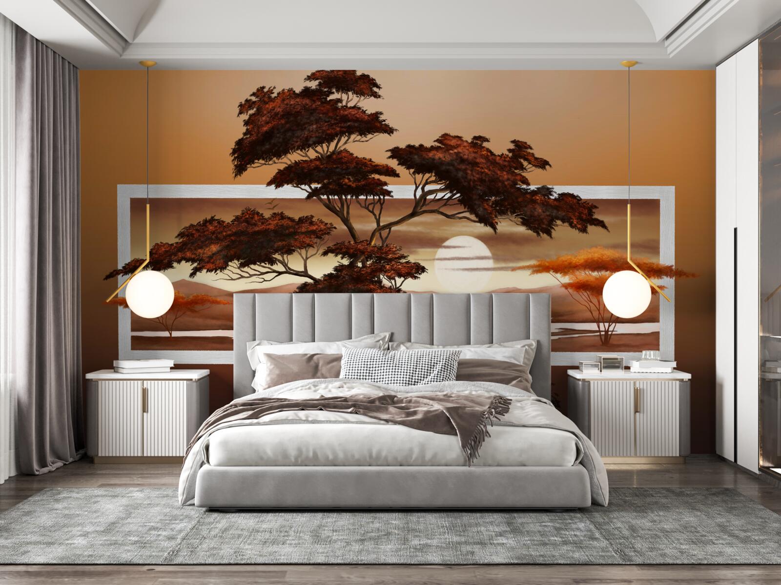 Fototapeta słońce zachodzi nad bonsai