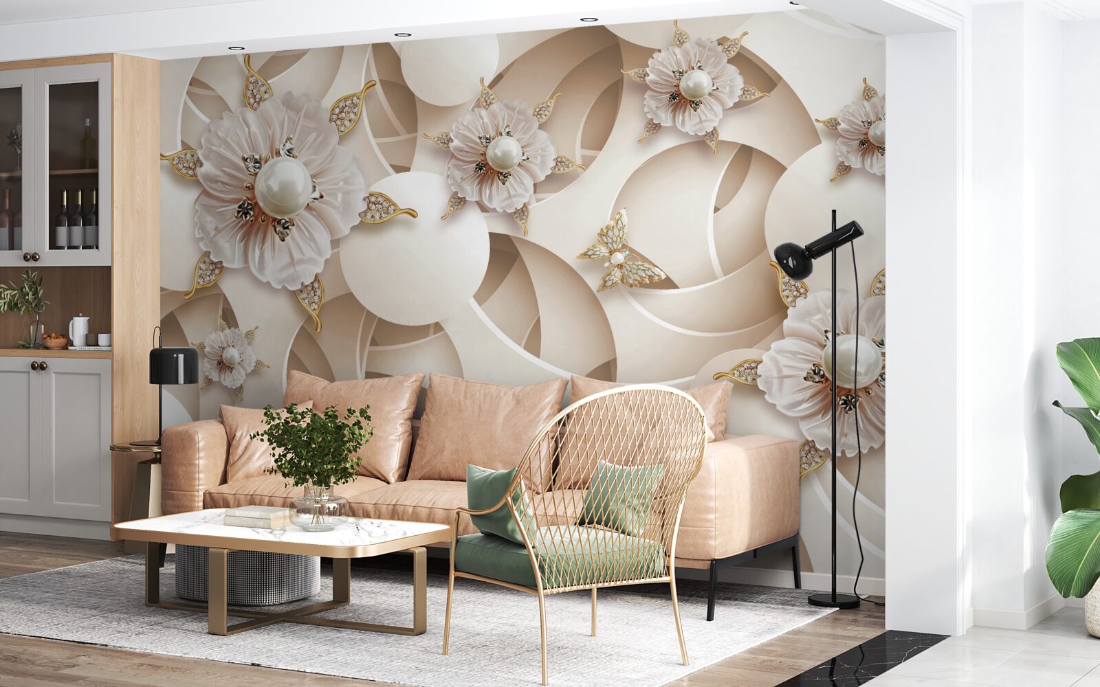 Fototapeta perłowobiałe pąki z białymi perełkami