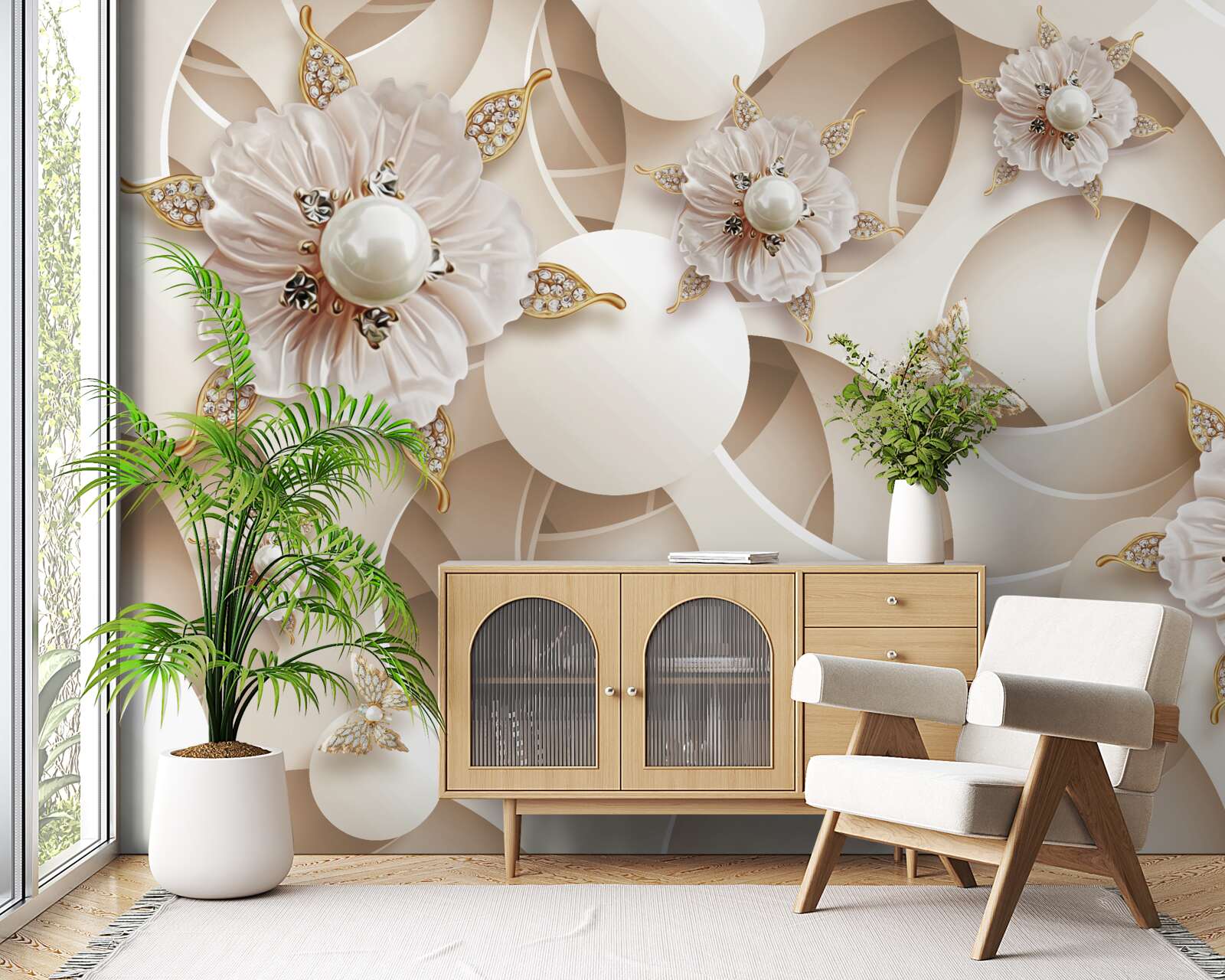 Fototapeta perłowobiałe pąki z białymi perełkami