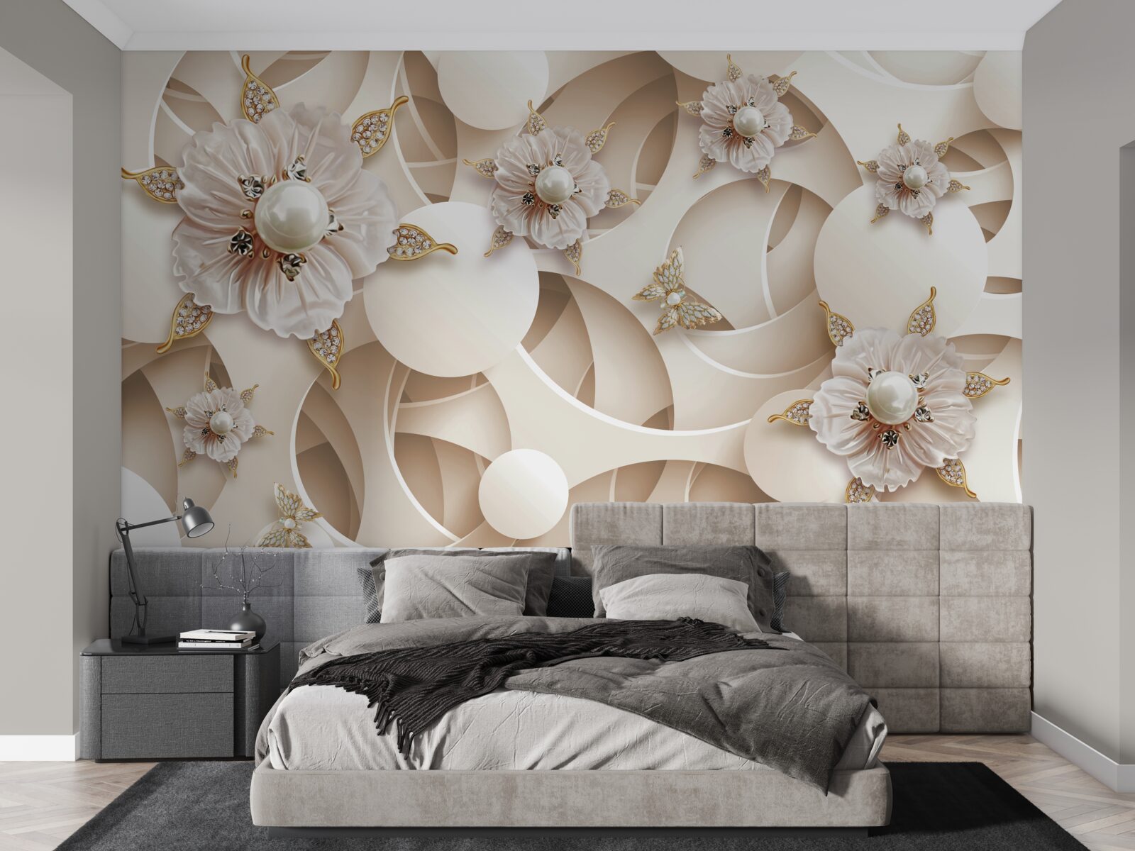 Fototapeta perłowobiałe pąki z białymi perełkami