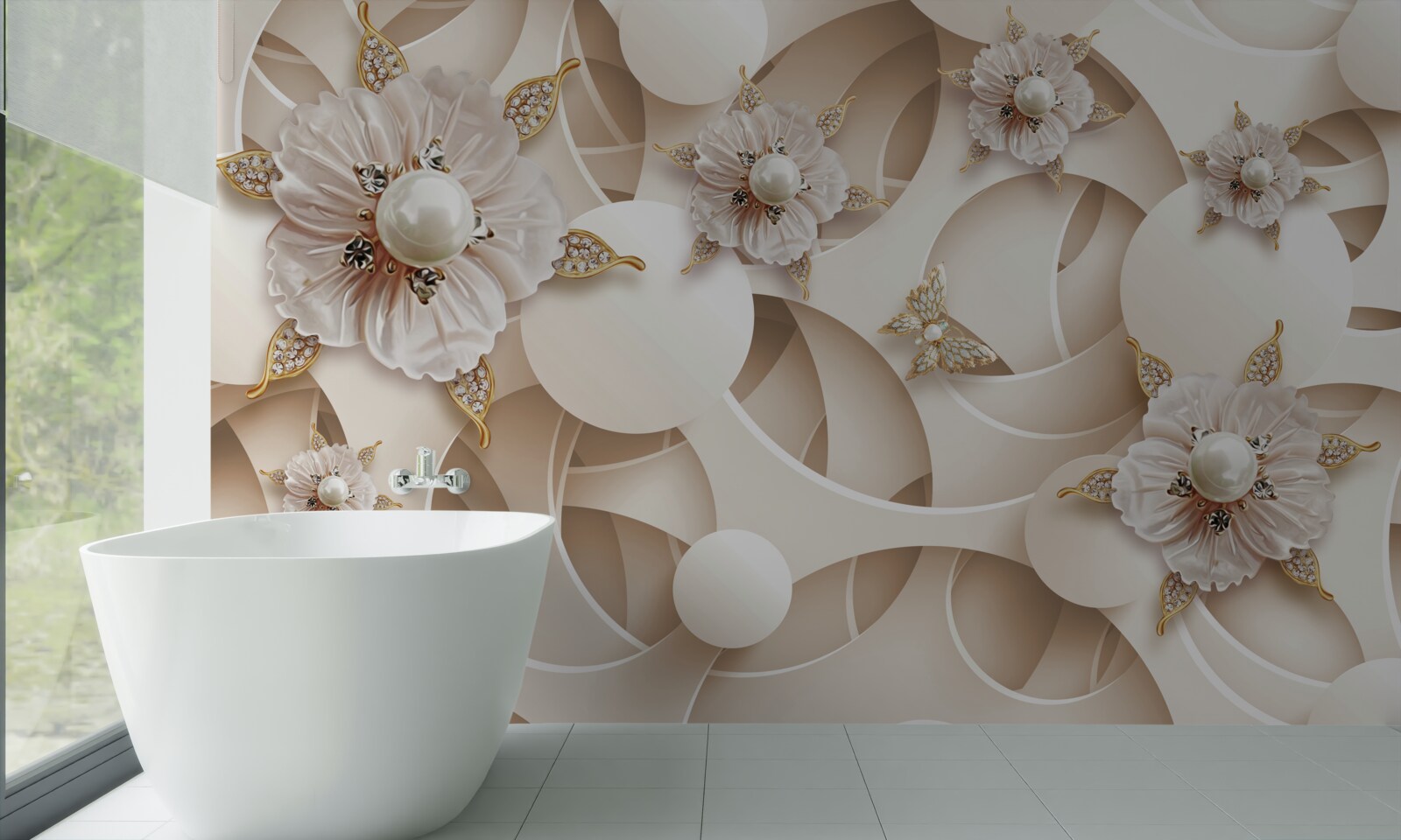 Fototapeta perłowobiałe pąki z białymi perełkami