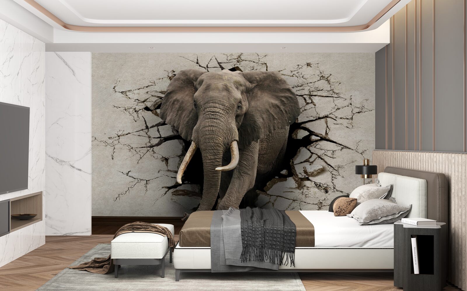 Fototapeta silny słoń niszczy szarą barierę