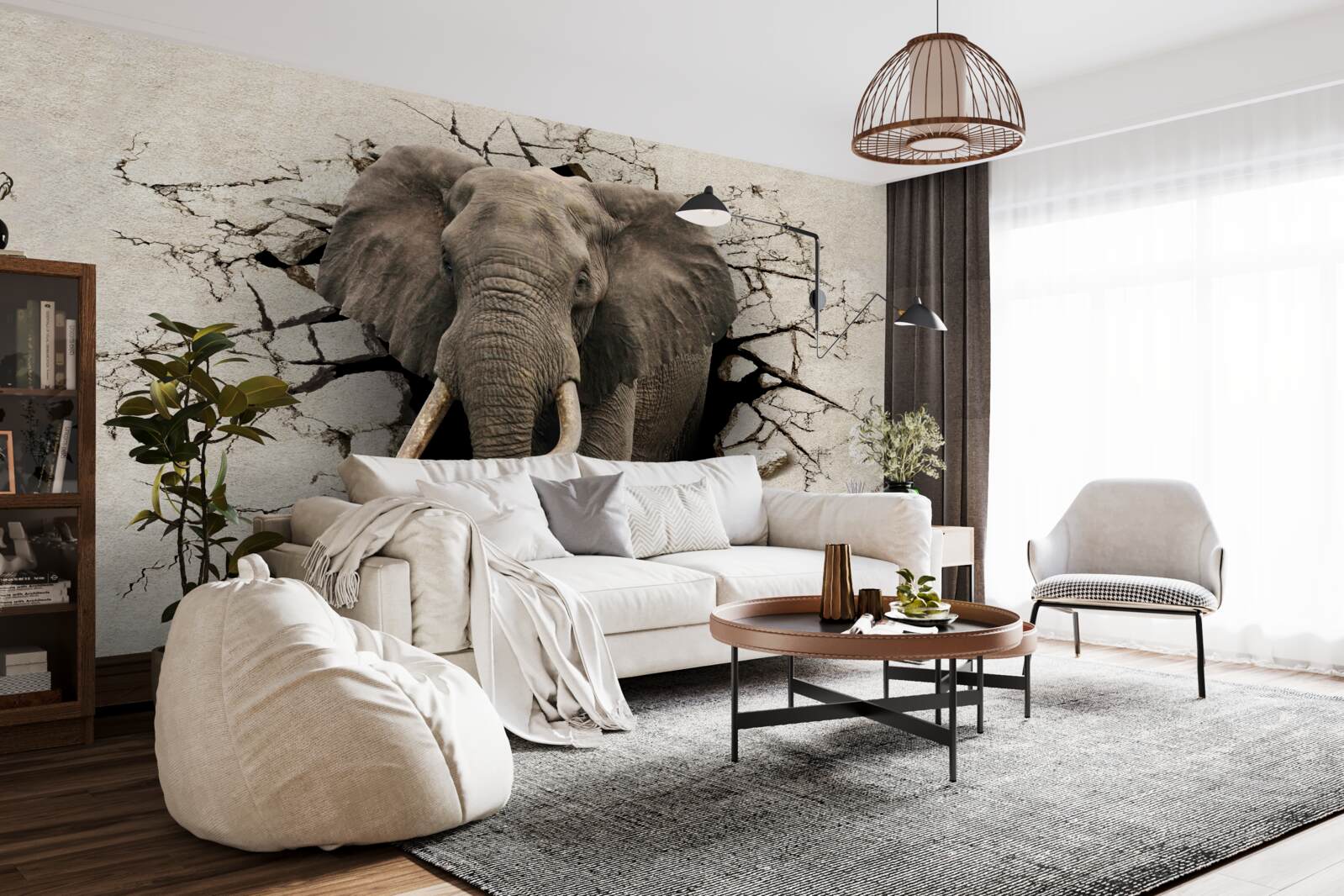 Fototapeta silny słoń niszczy szarą barierę