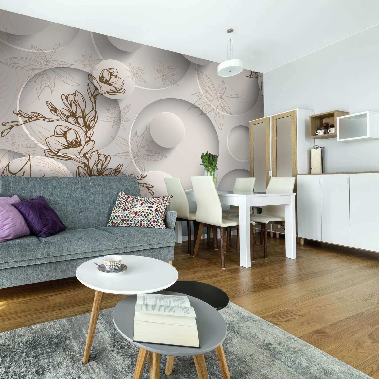 Fototapeta drzewa mają złote gałęzie na tle okrągłych kształtów