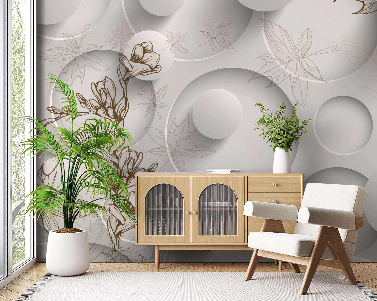 Fototapeta drzewa mają złote gałęzie na tle okrągłych kształtów