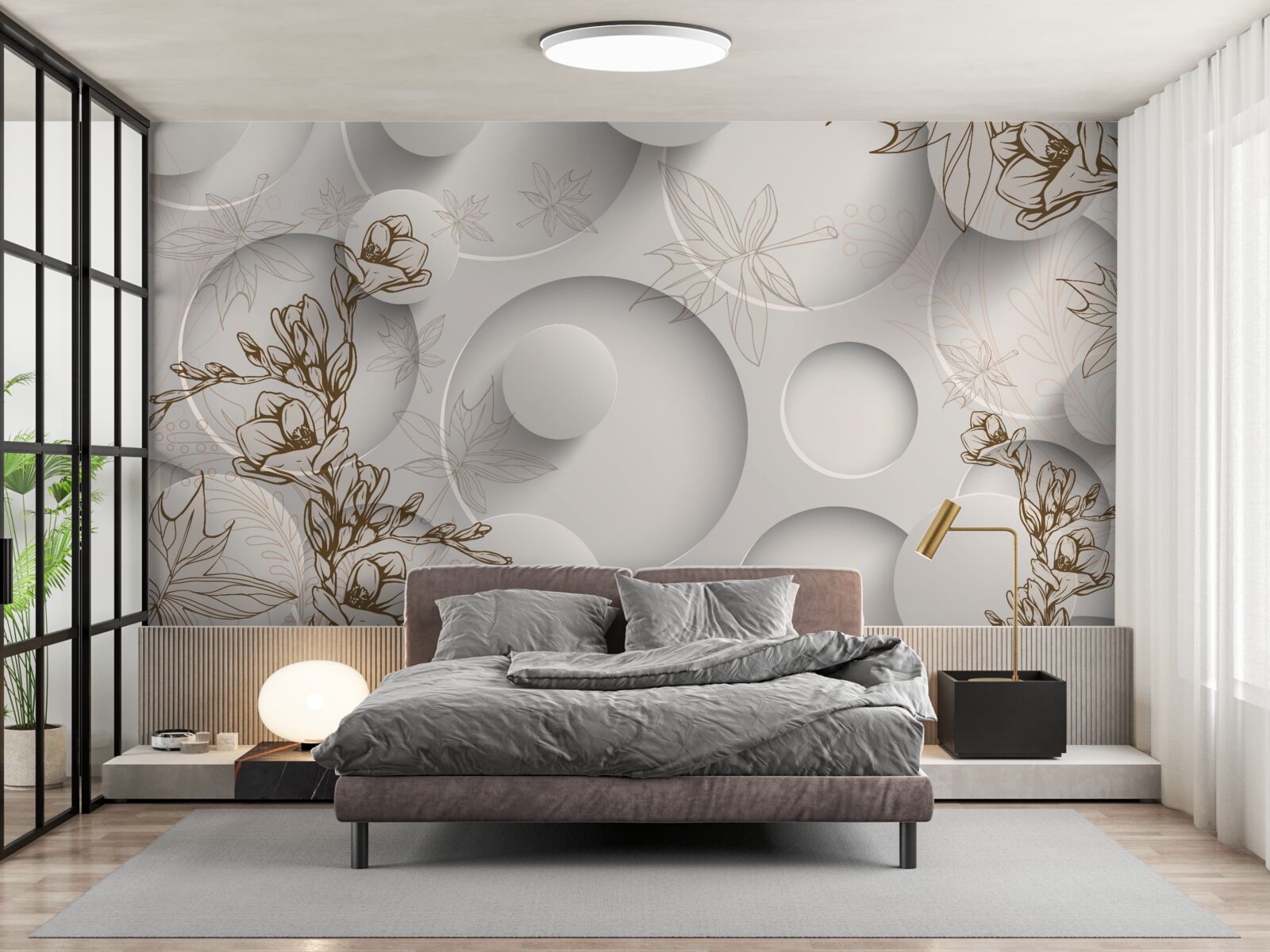 Fototapeta drzewa mają złote gałęzie na tle okrągłych kształtów