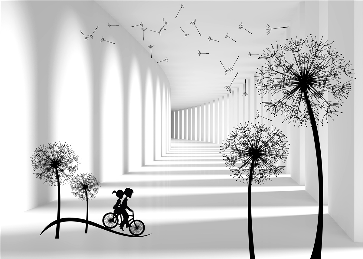 Fototapeta mniszki rozwiewane przez wiatr opadają