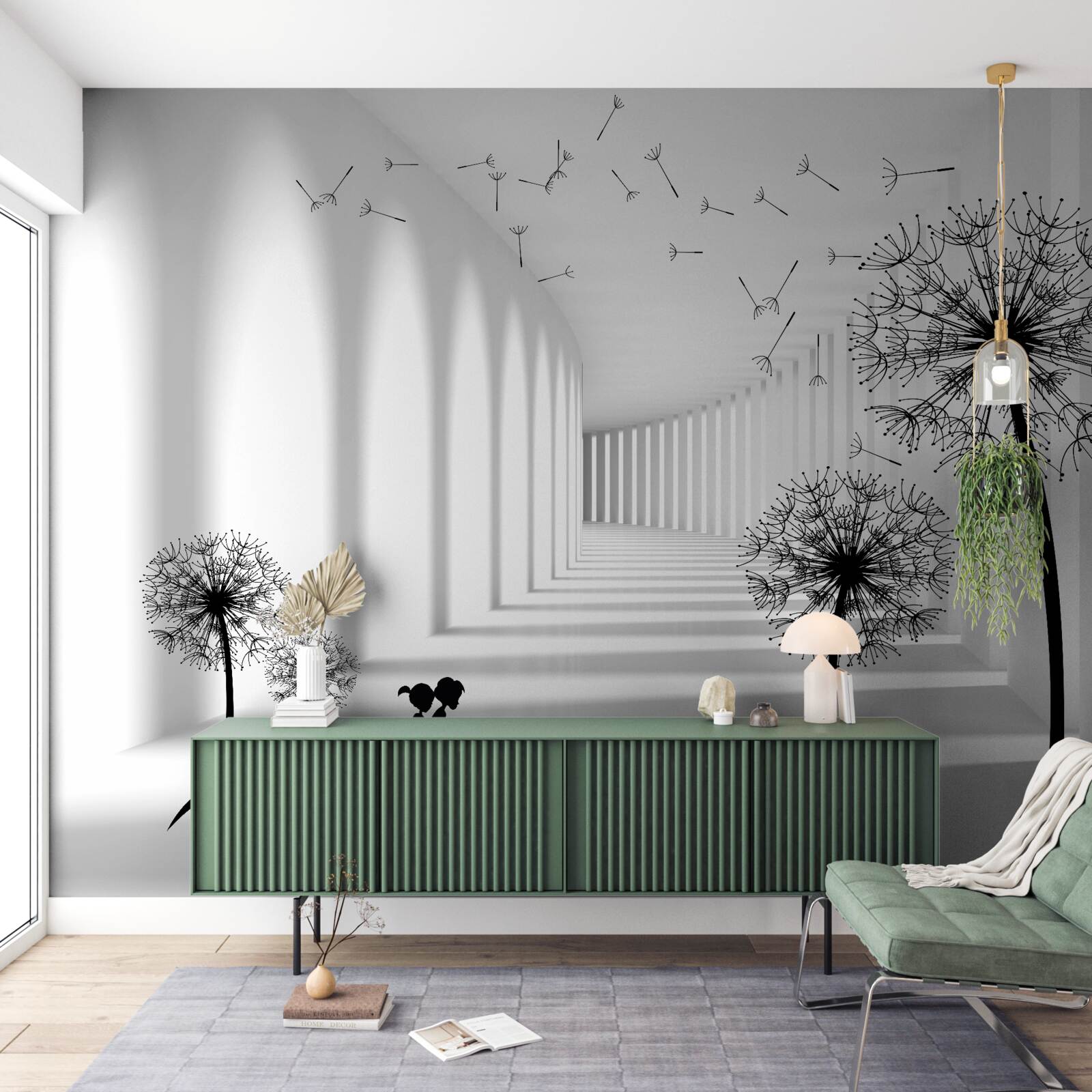 Fototapeta mniszki rozwiewane przez wiatr opadają