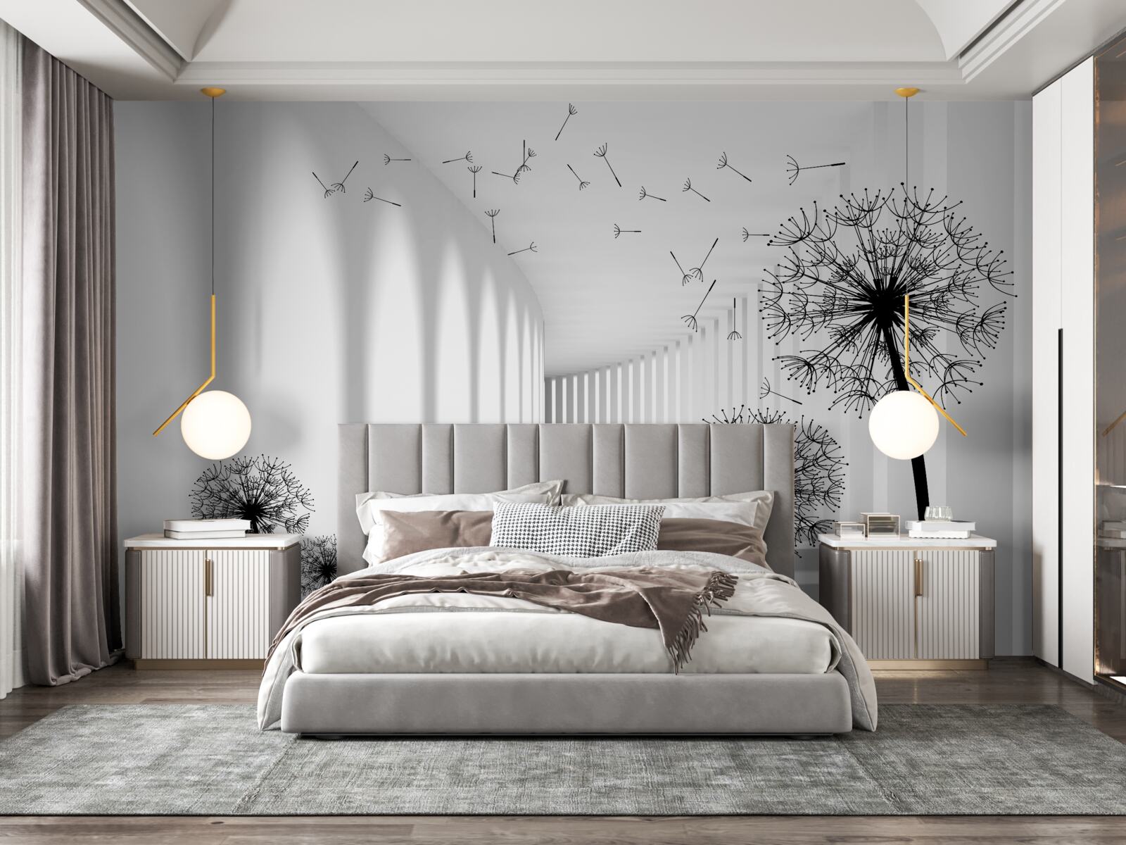 Fototapeta mniszki rozwiewane przez wiatr opadają