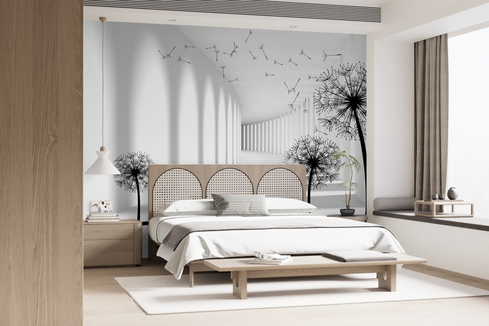 Fototapeta mniszki rozwiewane przez wiatr opadają