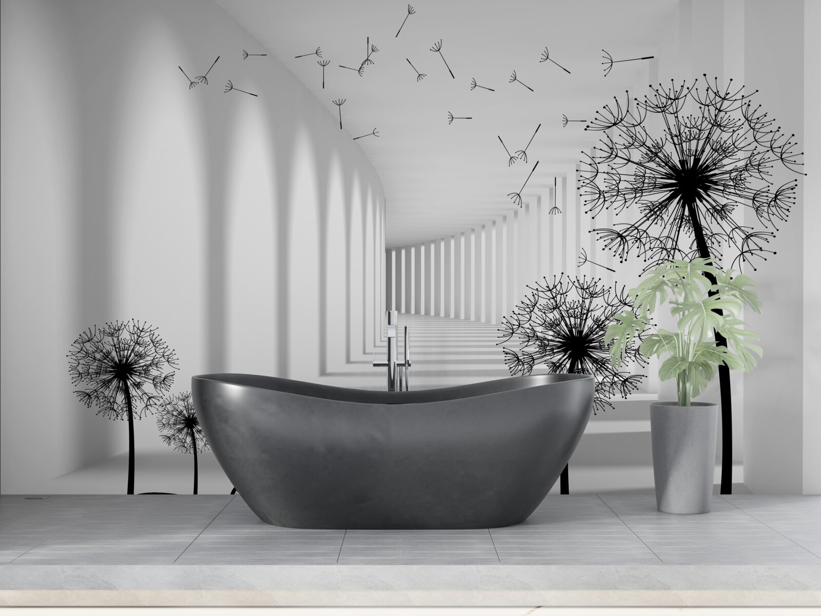 Fototapeta mniszki rozwiewane przez wiatr opadają