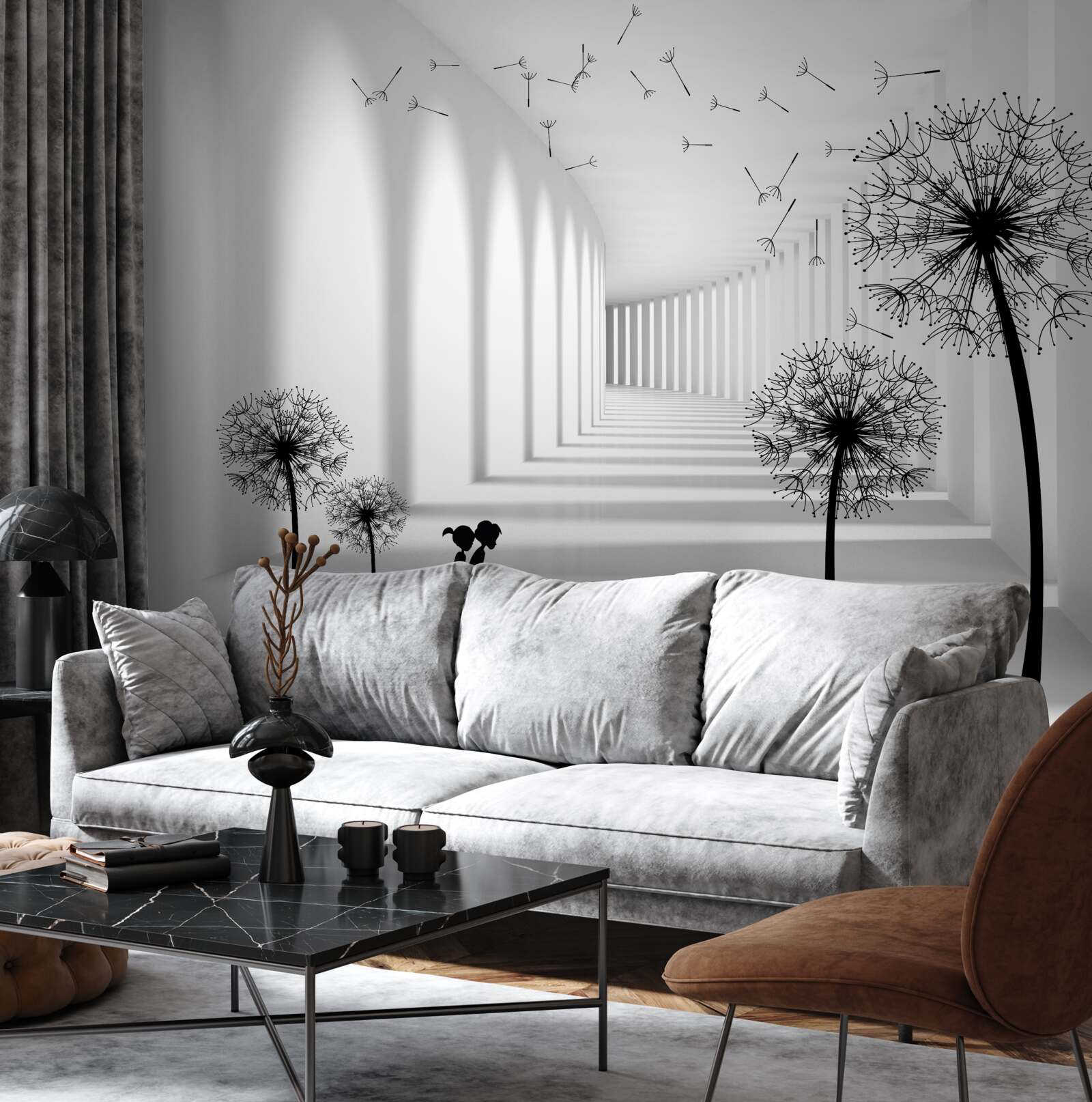 Fototapeta mniszki rozwiewane przez wiatr opadają