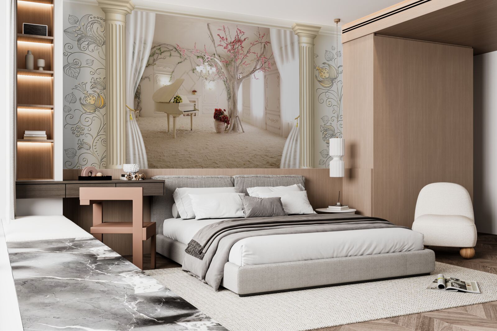 Fototapeta wygodny salon z prawdziwym drewnem