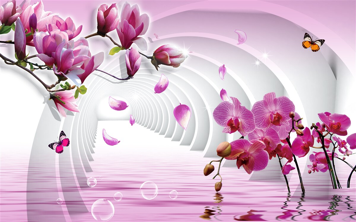 Fototapeta zachwycające odcienie różowej magnolii i orchidei