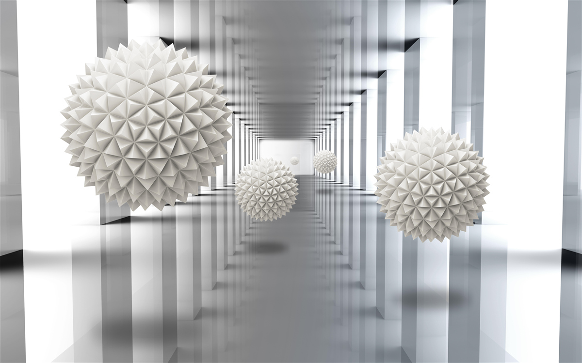 Fototapeta tunel perspektywiczny, oświetlony i ozdobiony balonami