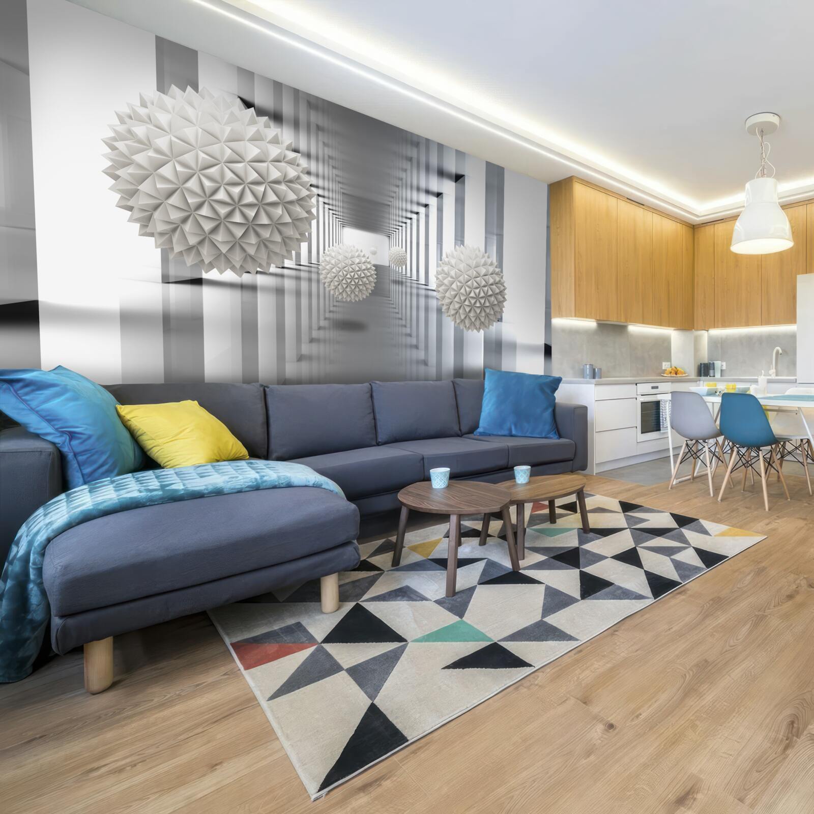 Fototapeta tunel perspektywiczny, oświetlony i ozdobiony balonami