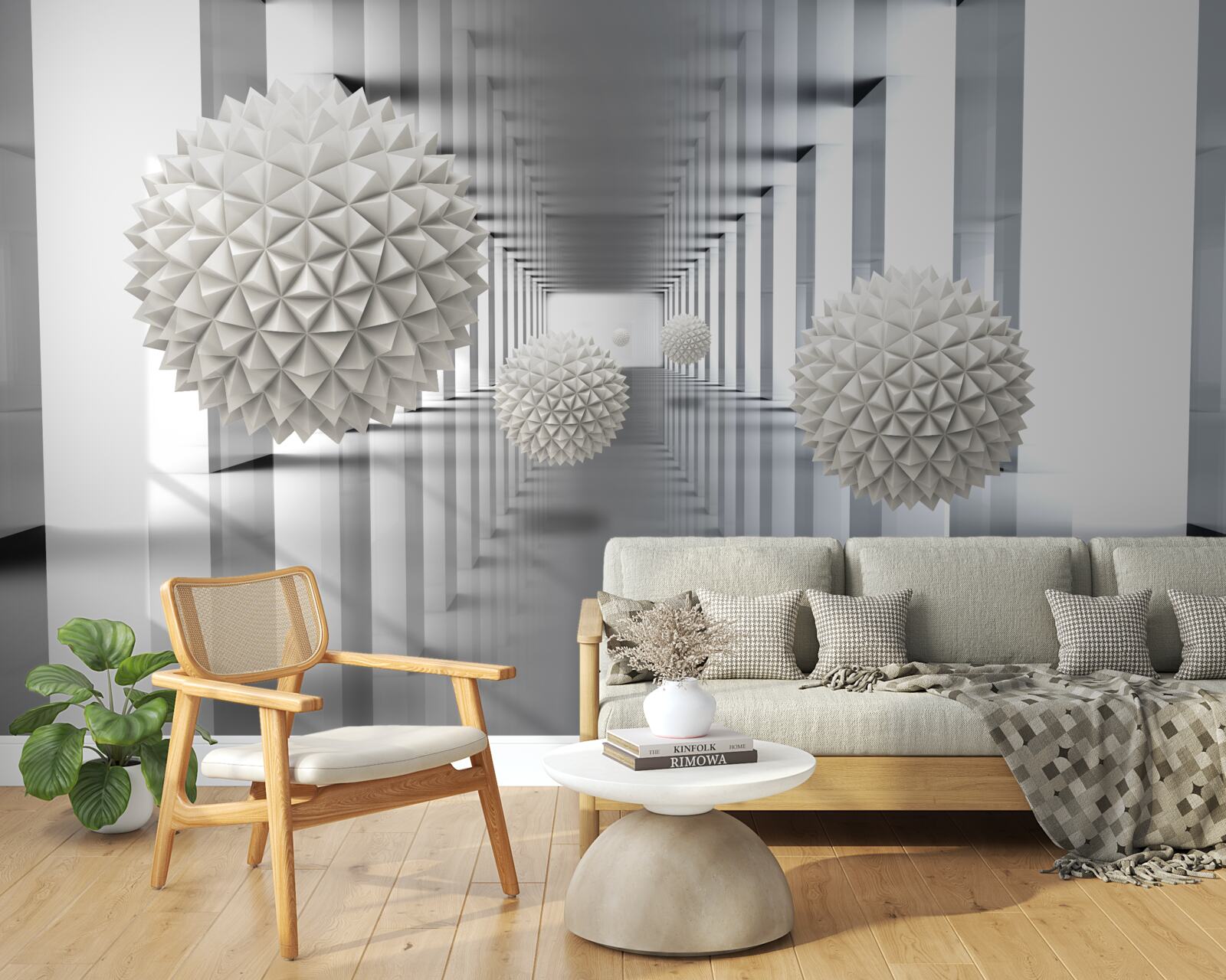 Fototapeta tunel perspektywiczny, oświetlony i ozdobiony balonami