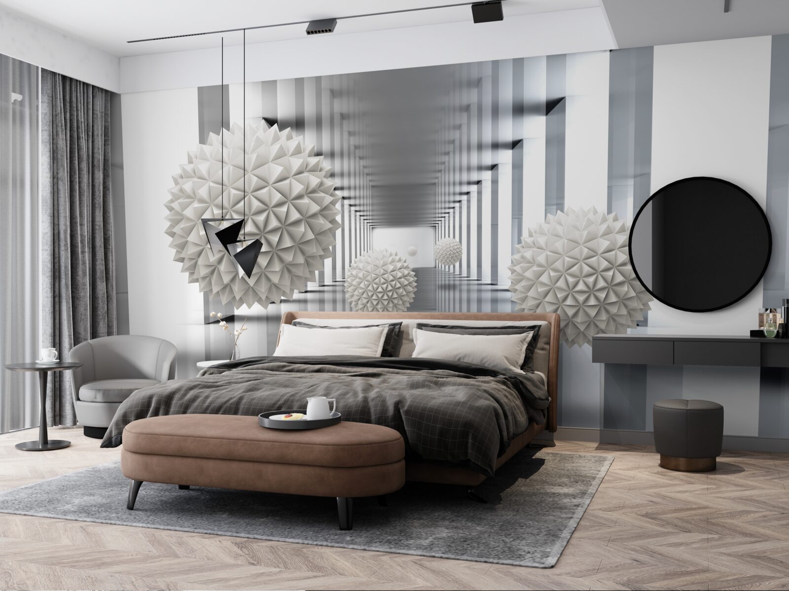 Fototapeta tunel perspektywiczny, oświetlony i ozdobiony balonami