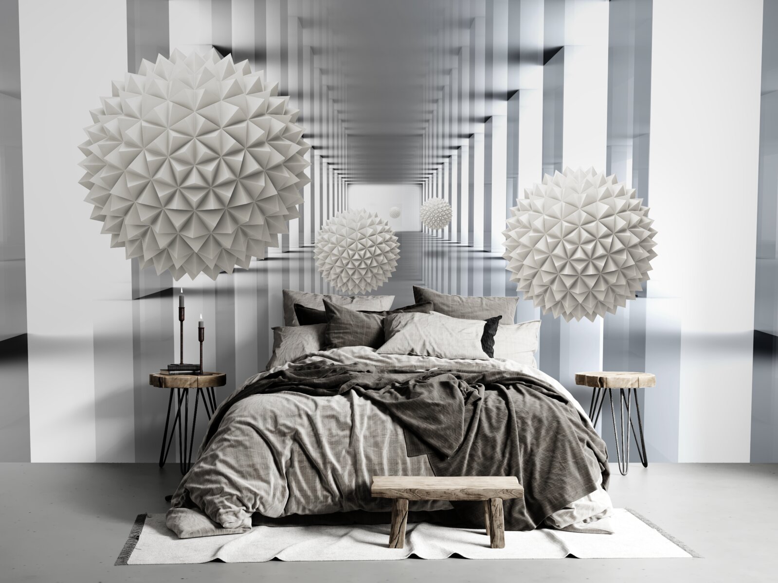 Fototapeta tunel perspektywiczny, oświetlony i ozdobiony balonami