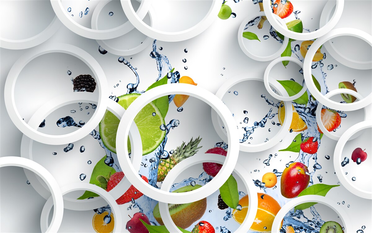 Fototapeta okrągłe krople wody na letnich owocach