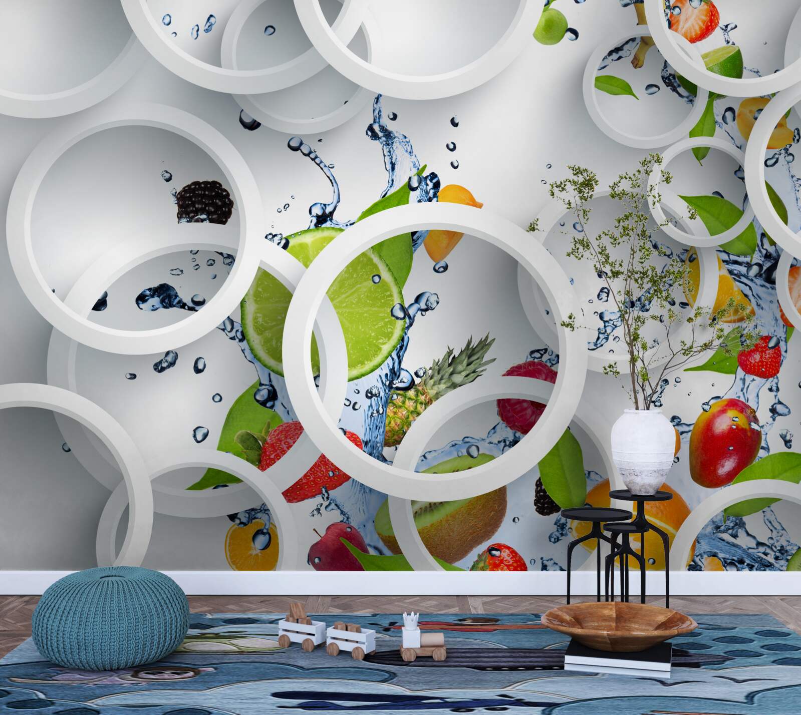 Fototapeta okrągłe krople wody na letnich owocach