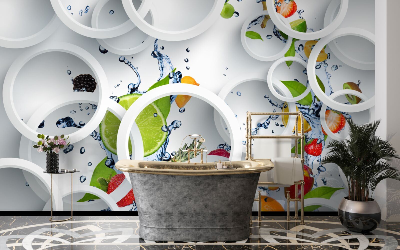 Fototapeta okrągłe krople wody na letnich owocach