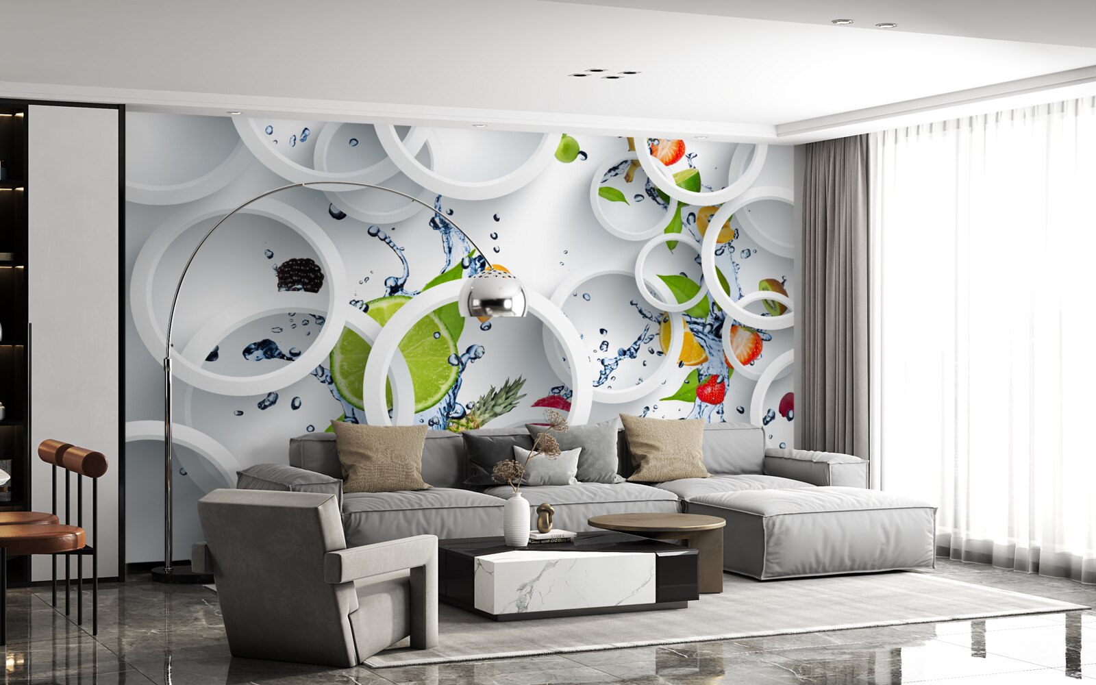 Fototapeta okrągłe krople wody na letnich owocach