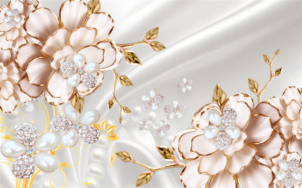 Fototapeta piwonie inkrustowane perłami o złotych odcieniach