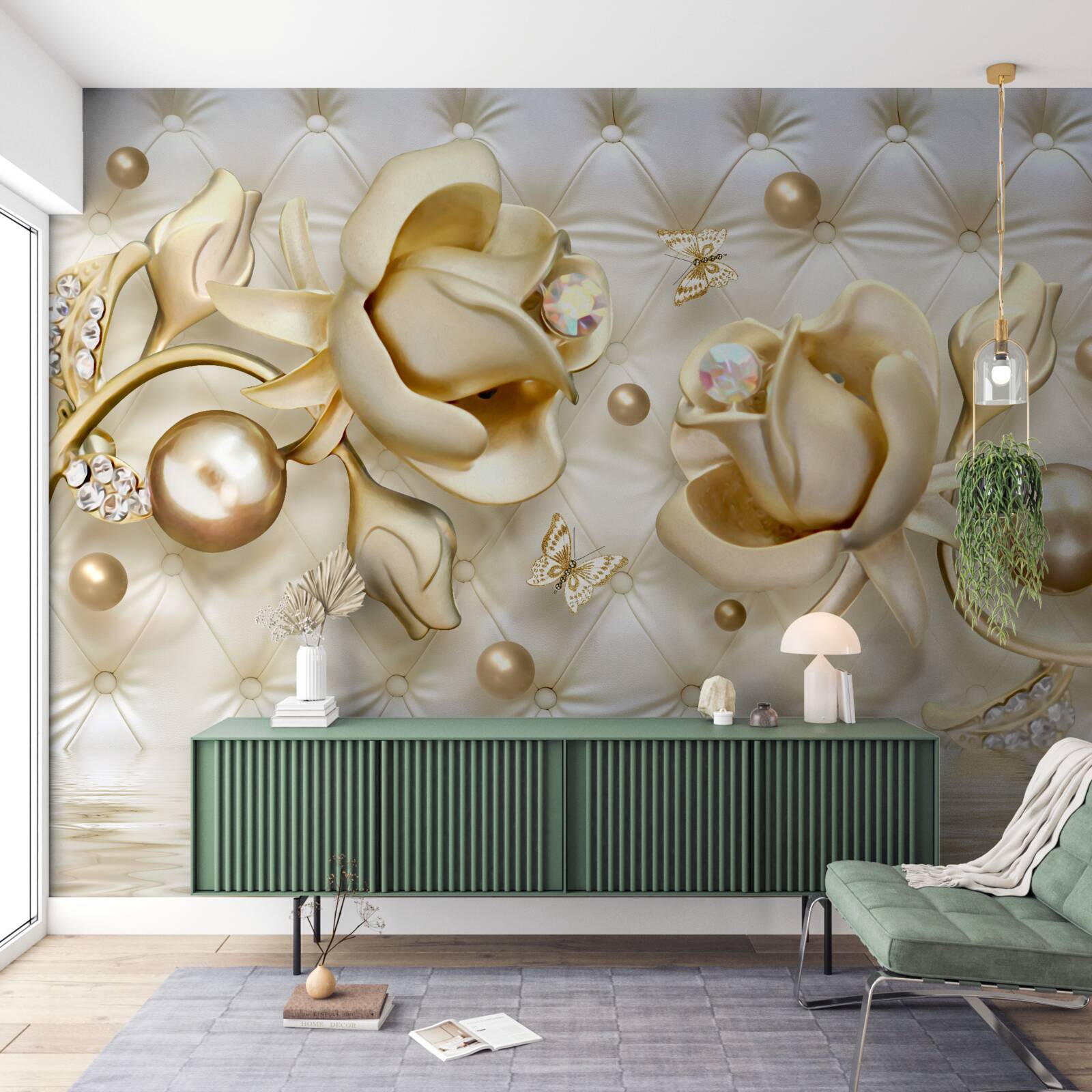 Fototapeta diamentowe róże w złotym odcieniu