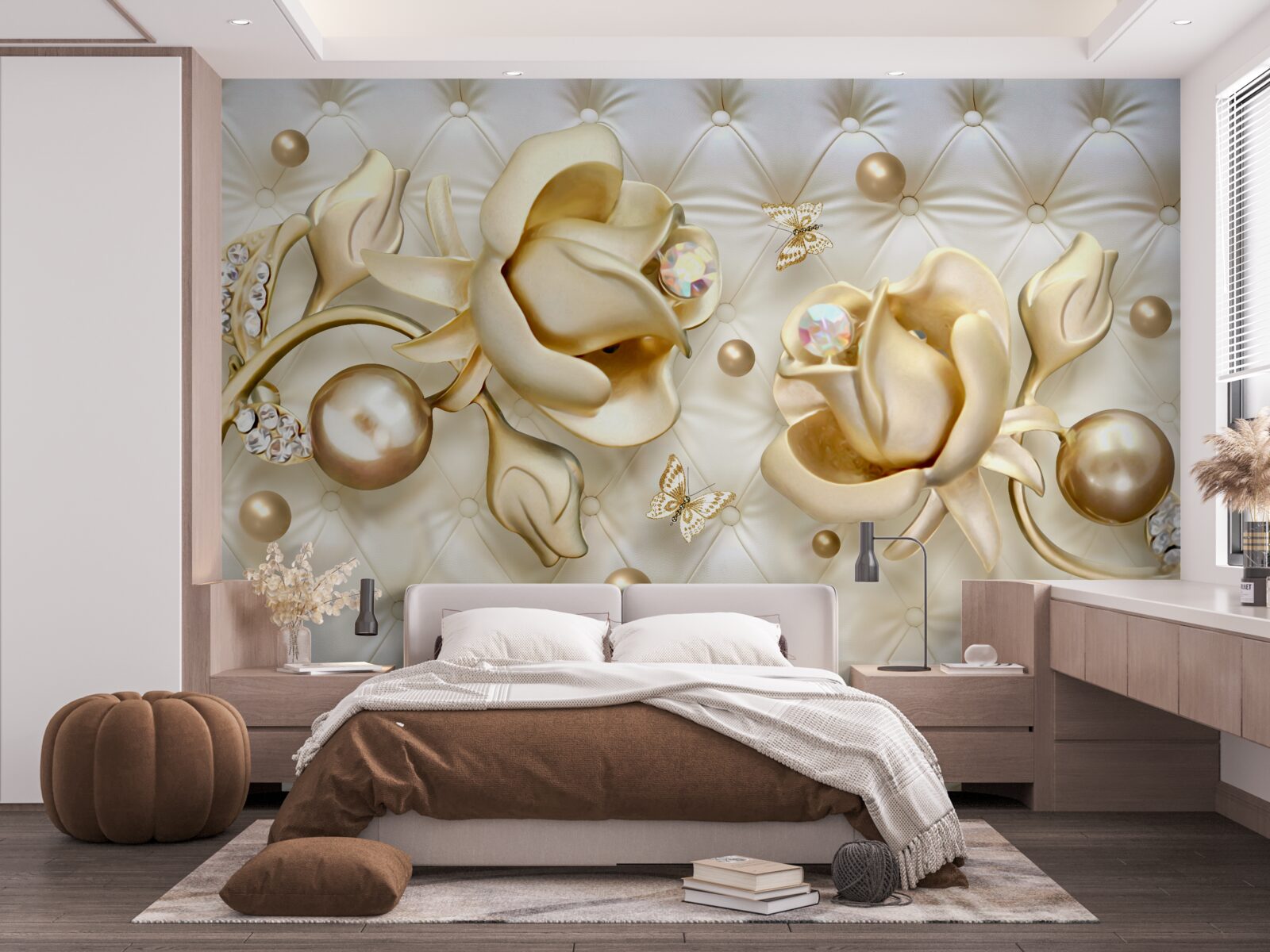 Fototapeta diamentowe róże w złotym odcieniu